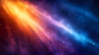 Vibrant cosmic background with colorful light rays streaming through starry space, featuring orange, purple and blue nebula effects. Suitable for astronomy themes.