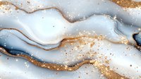 Luxury marble abstract background with gold glitter waves and flowing lines. Elegant white and blue agate stone texture with copper metallic veins.