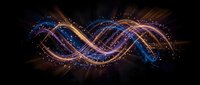 Abstract flowing energy waves with glowing particles and light trails creating dynamic motion patterns on dark background for digital art projects.