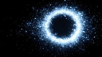 Glowing blue and white circular ring of sparkling particles against black background creates magical portal effect for fantasy and space designs.