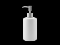 Ceramic soap dispenser with stainless steel pump isolated on transparent background, ready for clipart, print-on-demand, sublimation, and design projects.