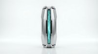 Isolated modern luggage suitcase with gray exterior and turquoise accent stripe, front view on white background for travel and design projects.