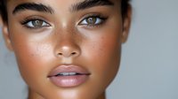 Close-up portrait of young mixed-race woman with natural glowing skin and subtle makeup showcasing fresh dewy complexion for beauty and skincare concepts.