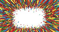 Colorful abstract rays radiating outward from white center space, featuring vibrant red, yellow, blue, and green stripes in dynamic motion pattern for design projects.