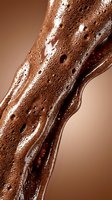 Glossy brown liquid with bubbles and foam flowing against neutral background, suitable for cosmetics, skincare, chocolate, or beverage product advertising.