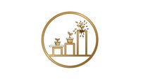 Minimalist line art icon showing plant growth stages from seedling to mature tree in golden brown outline style for eco-friendly branding and sustainability concepts.