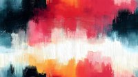 Abstract brushstroke art with vibrant coral pink, turquoise blue, orange and white colors blending in dynamic motion, creating modern contemporary wall decor pattern.