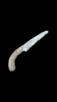 Watercolor pruning saw with wooden handle, isolated on transparent background, ready for stickers, print on demand, T-shirt design, and clipart projects.