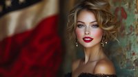 Glamorous young woman with wavy blonde hair, red lipstick and evening makeup poses against textured wall background. Elegant portrait with dramatic lighting and romantic mood.