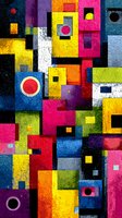Abstract geometric composition with vibrant colored squares and rectangles in modern art style for contemporary design projects.