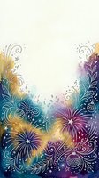 Festive fireworks and ornamental flourishes with gradient watercolor background in gold, purple, teal and blue tones. Isolated design element for greeting cards, invitations and seasonal celebrations.