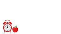 Isolated red alarm clock showing nine o'clock with matching apple on white background, ready for educational, time management, and back-to-school design projects.