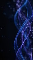 Abstract DNA helix structure with glowing blue and purple particles on dark background, representing genetic research, biotechnology, and molecular science concepts.