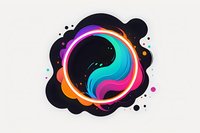 Vibrant circular swirl with neon pink, orange, and turquoise gradient waves forming dynamic motion against black organic shapes on white background, suitable for logo design.