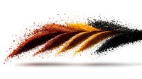 Colorful spice powder explosion with red, orange, yellow and black seasoning creating dynamic wave motion on white background for culinary design projects.
