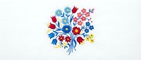 Colorful floral bouquet with red, blue, and yellow blooms arranged in circular composition on white isolated background, suitable for design projects.