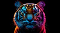 Vibrant neon tiger portrait with electric blue and magenta lighting effects on black background for modern digital art and creative design projects.