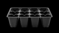 Black plastic seedling tray with 12 cells, isolated on transparent background. Ready for gardening, horticulture, and nursery design projects, stickers, print on demand, and clipart.