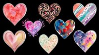 Watercolor hearts in various artistic styles isolated on transparent background, ready for t-shirt designs, stickers, clipart, sublimation, print-on-demand products and digital crafts.