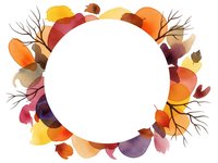 Autumn leaves wreath frame with colorful foliage and branches creating circular border for seasonal designs and fall decorations on white background.