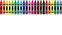 Colorful wax crayons arranged in a row featuring vibrant rainbow hues from red to gray, isolated on white background for design and educational use.