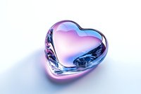 Glowing heart-shaped crystal with pink and blue iridescent reflections on light background, creating magical romantic atmosphere for valentines designs.