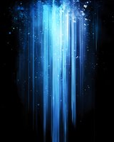 Glowing blue light streams with particles falling through darkness creating magical atmospheric effect for fantasy and sci-fi designs.