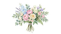 Watercolor wedding bouquet with pink roses, white peonies, eucalyptus and lavender on transparent background for invitations and romantic designs.