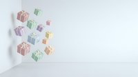 Colorful wrapped gift boxes with ribbons floating against white wall and surface, perfect for holiday, birthday, celebration, and festive design projects.