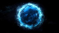 Glowing blue energy sphere with electric particles and lightning effects on black background for sci-fi digital art and futuristic technology designs.