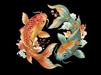 Decorative koi fish pair with flowing fins and floral accents, isolated on transparent background. Ready for t-shirt design, clipart, stickers, sublimation, and print-on-demand products.
