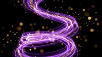 Glowing purple neon spiral with golden particles on black background, suitable for digital design, motion graphics, and technology-themed projects.