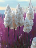 White fluffy pampas grass plumes against vibrant purple background create dreamy natural composition for wedding decor, boho interior design and floral arrangements.