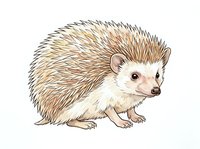 Cute hedgehog with brown and white quills isolated on white background, ready for children's book illustrations, educational materials, nursery decor, greeting cards, and design projects.