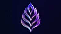 Elegant layered leaf shape in vibrant purple and blue gradient with flowing curves on dark background, modern minimal design for logo and branding projects.