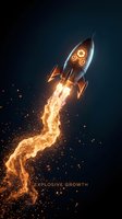 Rocket ship launching with glowing gears and explosive flame trail against dark background, symbolizing startup growth, innovation, and business acceleration for corporate presentations.