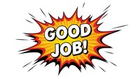 Comic book style explosion burst with Good Job text in bold white letters on yellow and red starburst background with black outline rays isolated on white.
