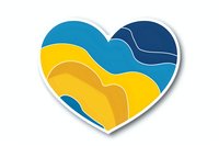 Heart shaped sticker with layered waves in yellow and blue colors on white background, isolated design element for patriotic themes and decorative use.