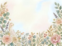 Watercolor floral frame with roses, eucalyptus, and gold stars on soft pastel background. Isolated botanical border design for invitations, greeting cards, and wedding stationery projects.