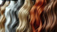 Wavy hair strands in different natural and fashion colors including blonde, silver, ginger and brunette arranged in vertical pattern. For beauty and hair salon designs.