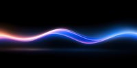 Glowing neon wave line with pink and blue colors on dark background, abstract light effect for modern technology and science designs.