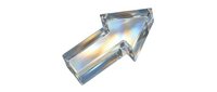 Transparent crystal arrow pointing upward with light refraction effects, isolated on white background, suitable for business growth, success, and financial advancement designs.