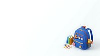 Blue school backpack with books and supplies isolated on white background, ready for education design projects, merchandise, and learning-themed graphics.