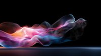 Abstract flowing waves of pink, blue and orange light against dark background create dynamic motion effect, suitable for technology and innovation designs.