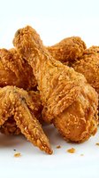 Crispy golden fried chicken pieces with seasoned coating isolated on white background, ready for food photography, restaurant menus, and culinary design projects.