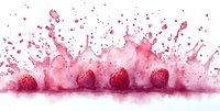 Fresh raspberries creating vibrant pink splash and droplets on white background, perfect for food packaging, beverage labels, and culinary promotions.