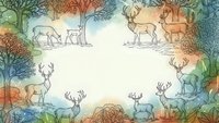 Forest wildlife frame with deer silhouettes and autumn trees creating decorative border for nature themed designs and seasonal greeting cards.