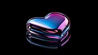 Glossy metallic heart shape with vibrant blue and pink neon gradient reflections on black background, modern romantic symbol for Valentine's day designs and love concepts.