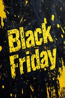 Yellow grunge text Black Friday on dark background with paint splatters and distressed texture effect for seasonal sale promotions and advertising.