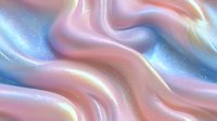 Flowing liquid waves with iridescent shimmer in soft pink, blue, and gold tones create an abstract, dreamy background suitable for modern design projects.